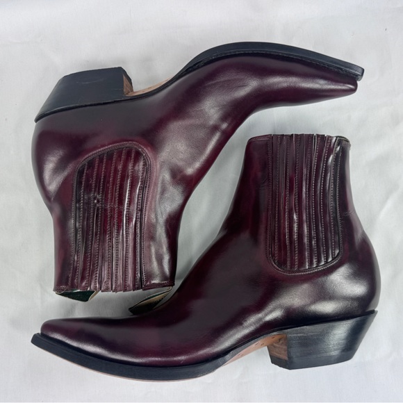 VTG Nogales Chelsea Stacked Heel Ankle Cowboy Boot Handmade Mexico Burgundy 11.5 main image 5